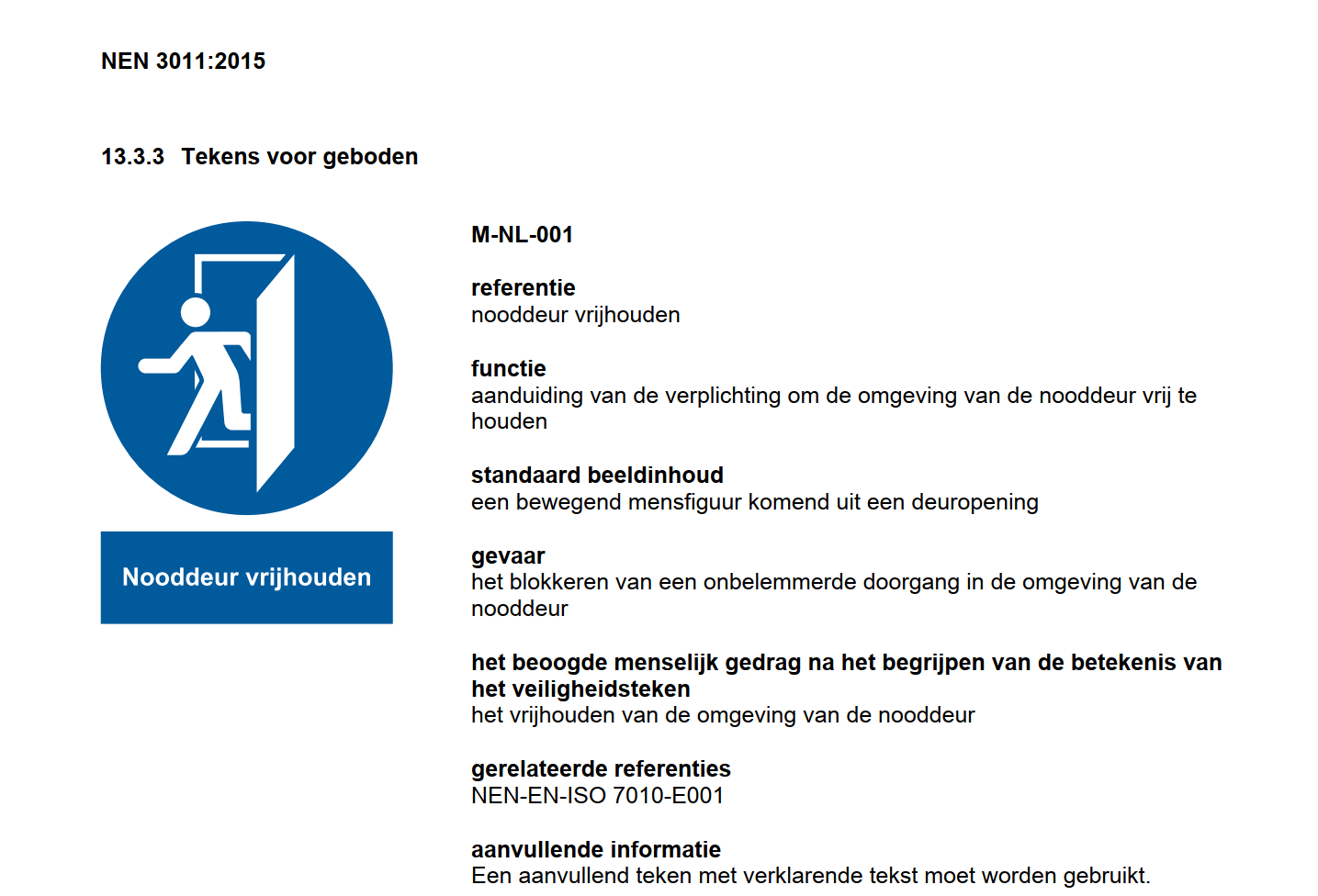 Vluchtwegpictogram boven een nooddeur, conform NEN-EN ISO 7010